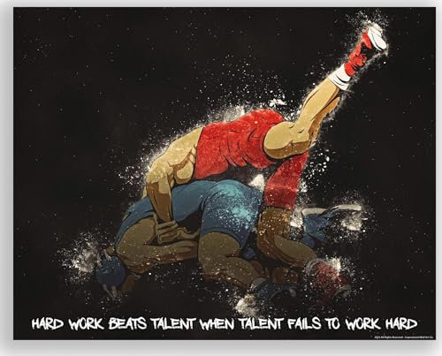 Hard Work Motivational Wrestling Poster Wandkunst Zitate Druck Zuhause Jungen Zimmer Geschenk Klassenzimmer Dekor 27,9 x 35,6 cm ungerahmt