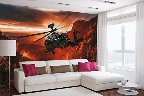 Vlies Fototapete AMERIKANISCHER HUBSCHRAUBER 375 x 250 cm (inkl. Kleister) - Vlies Tapete, Wandtapete, Wandbilder - Tapete für Wohnzimmer Schlafzimmer, Büro, Küche - Montagefertig
