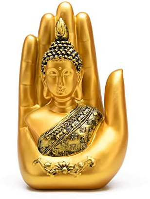 STCREE Buddha aus Kunstharz, sitzend in der Hand, meditierend, thailändische Buddha-Figur, goldfarben, Ornament für Zuhause, Büro, Schreibtisch-Dekoration TQGJST104