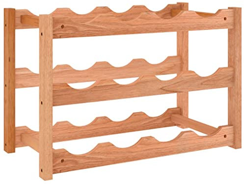 vidaXL Weinregal, Flaschenregal für 12 Flaschen, Weinflaschenhalter Weinständer mit 3 Ebenen, Weinhalter Getränkeregal für Küche Keller, Massivholz Nussbaum