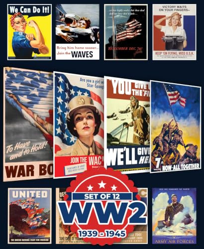 WW2 Poster - Home Wall Art Dekoration Poster Retro World War 2 Posters & Vintage WW2 Memorabilia Wall Art/Set of 12 Military Posters WW2 Posters WW2 Wall Art Army Poster, American Club Cafe Bar