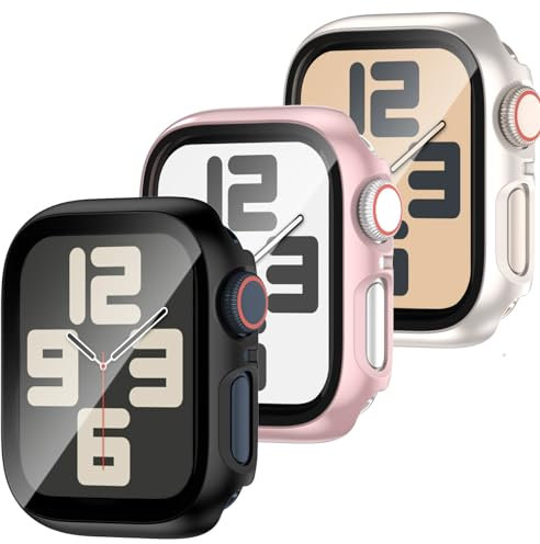 YJLink 3 Stück Schutzhülle für 40mm Apple Watch SE 2/SE 1/Series 6/5/4 Gehäuse,iWatch Hard PC Hülle Mit Glas Displayschutz,Schutzfolie Gesamtblasenfreie für iWatch SE S6 S5 S4 Zubehör 40mm