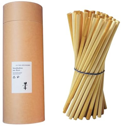 80 Stück Schilfrohr Strohhalme – plastikfrei, biologisch abbaubar, wiederverwendbar | stabil, kein Aufweichen | Alternative zu Plastik- & Papierhalmen | für heiße & kalte Getränke | 20 cm
