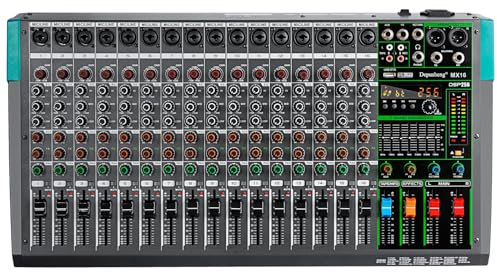 Depusheng MX16 16 Channel Sound Mixer Audio Mixing Console 48V 256DSP Professional USB PC Play Record Podcast Live Broadcast (US MX16)