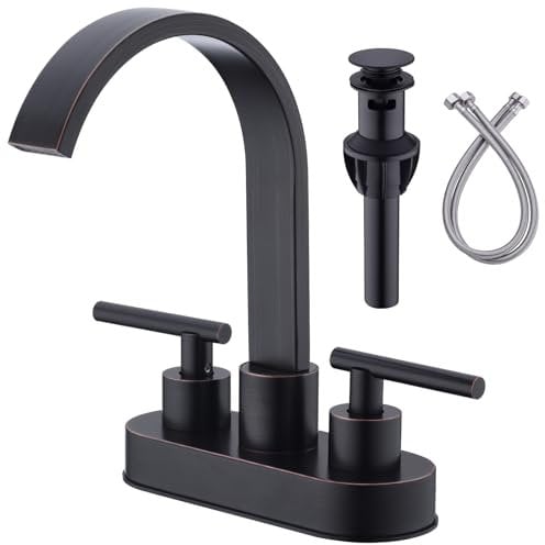 DIKUROOMS 10,2 cm große Waschbeckenarmatur mit 2 Griffen, Waschtischarmaturen mit Überlauf-Pop-Up-Ablaufgarnitur und cUPC-Wasserversorgungsleitungen, 360 Grad drehbarer quadratischer Auslauf,