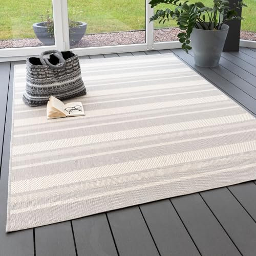 Steffensmeier In- und Outdoor Teppich Bergen Küche Balkon Garten Flur, wasserfest, Kunststoff, Streifen Grau, Größe: 200x250 cm
