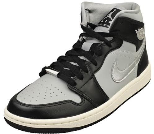 Nike Air Jordan 1 Mid Womens, Black/Metallic Silver, 40 EU, Schwarz, Metallic-Silber, 41 EU