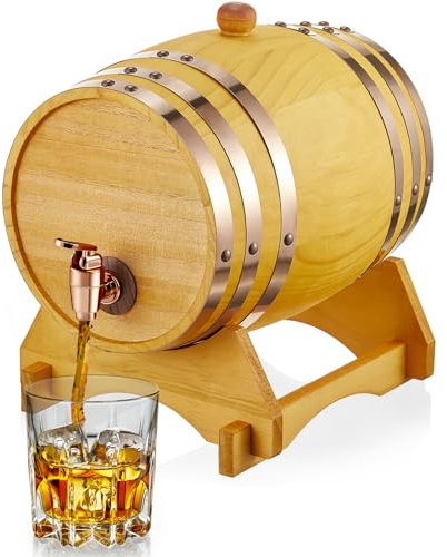 Thyle 1 Pcs Vintage Whiskey Barrel Cocktail Tequila Rum Spirits Liquors Whiskey Dispenser Alcohol Cask Barrel with Stand for Home Table Display Storage (5 Liters)