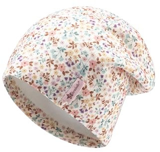 Sterntaler Beanie mit Millefleurs für Mädchen - Kinder Mütze aus feiner Strickware - gefüttert mit Baumwollfleece - Ecru, 47