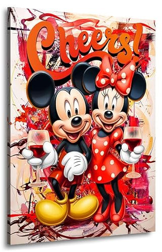 Kunstgestalten24 Leinwandbild Micky und Minnie Maus Wein Pop Art Comic Bild Kunstdruck Wanddeko