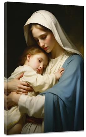 CCWACPP Jungfrau Maria Wanddekoration gerahmte katholische Leinwandbilder Jesus mit seiner Mutter Malerei religiöse spirituelle Poster Drucke Kirche Gebet Raumdekoration (D (30.00 x 45.00 cms))
