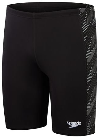Speedo Jammer Hyperboom Panel, Allenamento di Nuoto, Fitness, Resistenza al Cloro Jammer per Uomo, Nero/Grigio Antracite/Bianco, 28