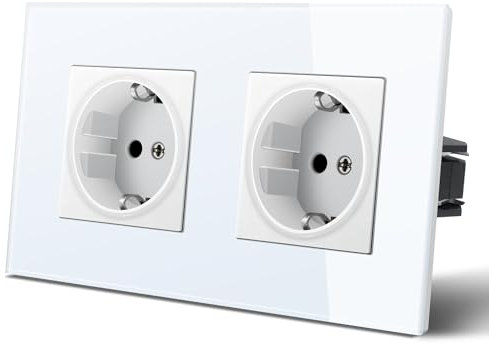 MVAVA Schuko Steckdose EU-Standard 2 Fach Glas Platte Unterputz Steckdose Einfache Installation 3-Draht Erforderlich Weiß