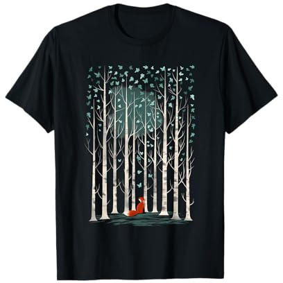 Der stille Beobachter: ein Fuchs im Wald mit Birkenbäumen T-Shirt