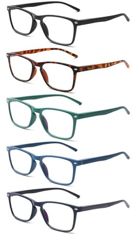 ZOECENT 5 Pack Lesebrille Blaulichtfilter Brille Damen Herren Computer Brillen Lesebrillen mit Federscharniere(5 Farbe Mischen, 1.75, x)