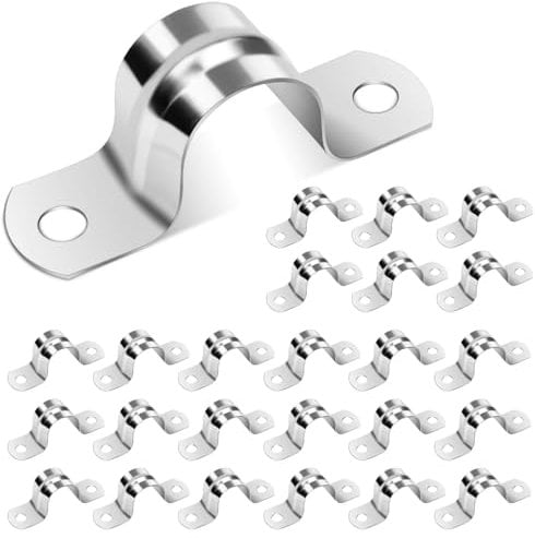 QIYULIN 25Pcs U-strap Pipe Clamp Ø25mm Silver Stainless Steel Hose Wall Clips for Fixing Pipe