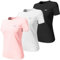 Wulibike Tee Shirt Femme 3 ou 5,Respirant Tenue de Sport,Séchage Rapide T-Shirts et Tops de Sport,Anti-UV, Confortable et Ajusté Noir-Blanc-Rose M