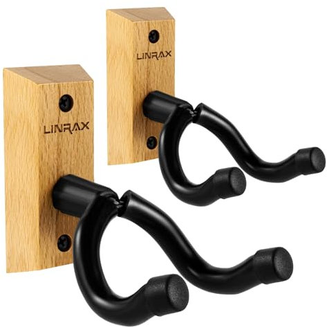 LINRAX Soporte de Pared para Guitarra, 2 Unidades, Gancho de Guitarra de Madera Dura, Colgador Guitarra para Guitarra Acústica Guitarra Eléctrica Bajo Banjo Mandolina, Colgador de Pared para Guitarra