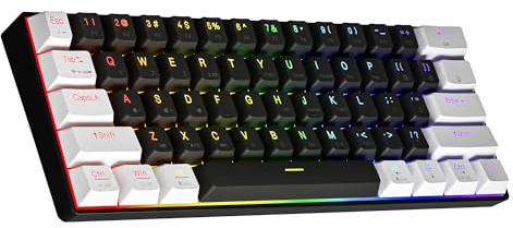 NEWMEN GM610 60 Prozent Tastatur kabellose mechanische Gaming-Tastatur Bluetooth NKRO mit extra Tastenkappen-Set,RGB-Hintergrundbeleuchtung Mechanical Keyboard (Weiß-schwarze Tastenkappe – Red Switch)