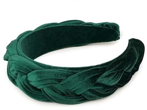 Haarreif Damen, Samt Geflochten Haarreifen, Retro Style Haarband, Mode Stirnbänder, Haarschmuck, Grün Breitband, Headband Haar-Accessoires, Solides Kopfband für Frauen Mädchen(Grün)