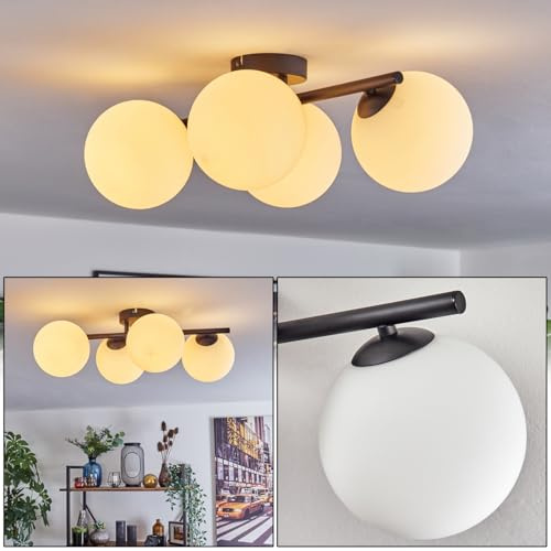 HOFSTEIN Deckenleuchte Gastor, 4-flammige Deckenlampe aus Metall/Glas in Schwarz/Weiß, moderne Leuchte im Retro/Vintage-Design (Schirme Ø 15 cm), E14, Esszimmer, Wohnzimmer, Schlafzimmer, Küche, Flur