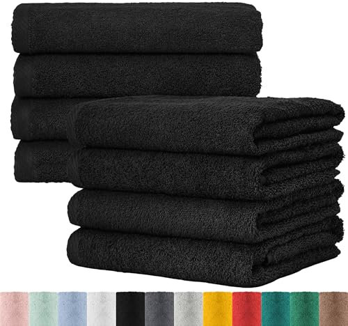 BaSaTex Frottee Handtücher 50x100 im 8er Pack aus 100% Baumwolle - Made in Green Zertifiziert - mit Aufhängeschlaufe - Farbe: Schwarz