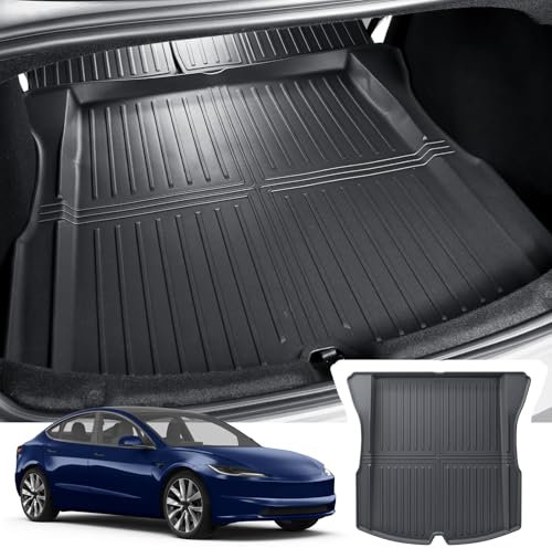 CDEFG Kompatibel mit Tesla Model 3 Highland 2024 2025 Kofferraumwanne, TPE Kofferraummatte Wasserdicht Anti-Staub Wanne Car Cargo Trunk Tray Auto Model 3 Highland Zubehör