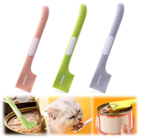 ZEPIQOR 3 Piezas Cucharas de Latas para Mascotas de Silicona, Cuchara de Alimentación para Comida de Mascotas, Espátula Enlatada Mezcladora Alimentos con Mango Largo para Gatos y Perros