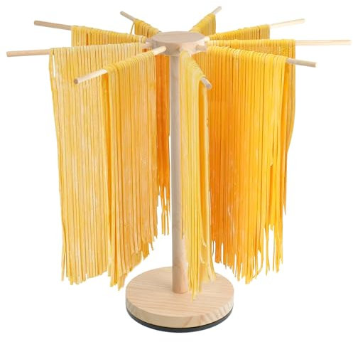 Wood Pasta Drying Rack,Stable Rotary Noodle Dryer Rack with 9 Rods,Noodle Dryer Stand for Drying Pasta and Cooking,Homemade Fresh Spaghetti Stand Hanger for Christmas Cook Gift, Removable