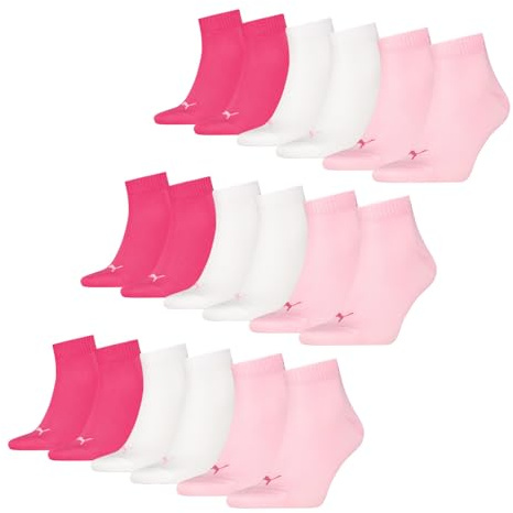 PUMA unisex Quarter Sportsocken Kurzsocken Socken 9 Paar, Farbe:Mehrfarbig, Menge:9 Paar (3x 3er Pack), Größe:35-38, Artikel:-422 pink lady