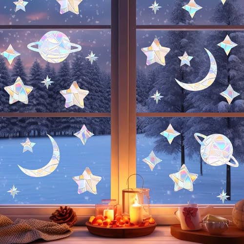 33 Pegatinas de Arcoíris para Ventana, Pegatinas de Estrellas para Atrapar Sol, Transforma tus Ventanas con Pegatinas Arcoíris: Decoración Anticolisión para Hogar y Oficina