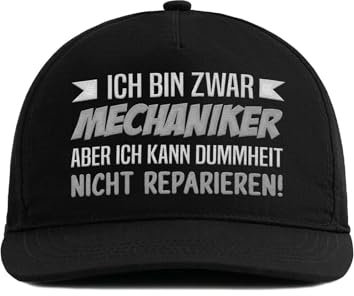 tshirtladen Snapback Cap Schwarz Mechaniker Spruch Lustig Handwerker Geschenk Humor Basecap Werkstatt Zubehör Cap verstellbar Bestickt