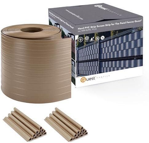 Quest Sichtschutzstreifen für Doppelstabmatten – PVC Sichtschutz 26m x 19cm – 900g/m² – (Beige RAL 1019 + 20 Clips) für Garten, Balkon, Terrasse