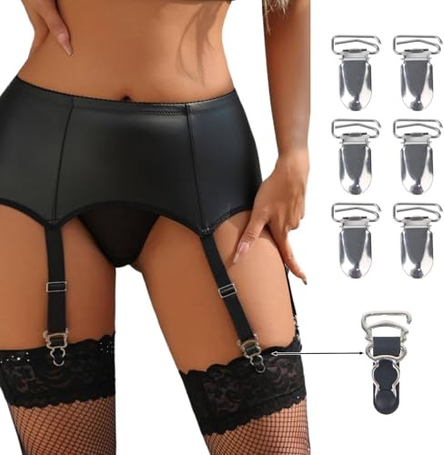 comeondear Liguero Sexy Mujer Cuero PU con 6 Tirantes Ajustables | Liguero de Cintura Alta con Tanga - con 12 Clips Extraíbles,Ropa Interior Elásticos Conjuntos de Lenceria Talla Grande S-XXL