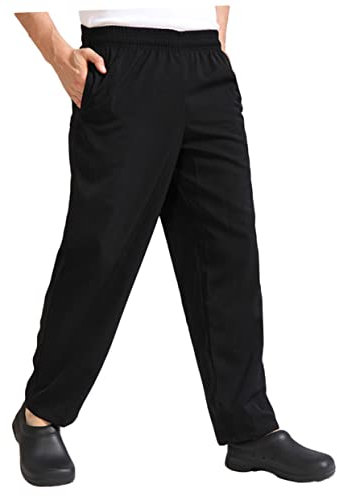 MUCKLILY Pantalones De Chef Transpirables Negros De Poliéster y Algodón Cómodos para Profesionales Pantalones De Trabajo para Restaurantes y Hoteles
