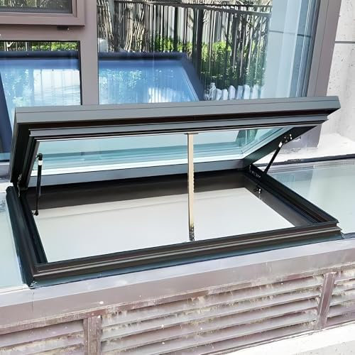 Claraboyas y ventanas de techo, claraboya de techo personalizada con elevación por gas, trampilla de techo de vidrio templado, control remoto y sensor de lluvia, claraboya para solárium y sótano(Gray,