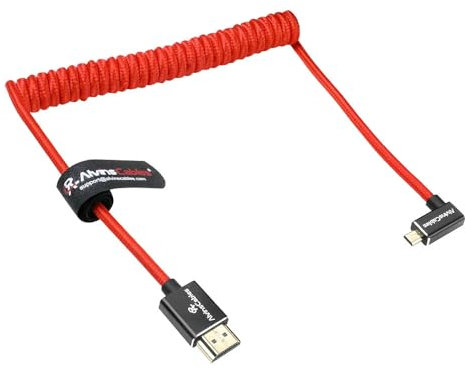 Alvin's Cables Câble micro HDMI vers HDMI à angle droit 8K @ 60 Hz 4K @ 120 Hz, tressé spiralé HDMI 2.1 pour Sony A7RIII/A7II/A7M3, Canon R5/M6, Fujifilm X-T4/X-T3, GoPro, Nikon – Rouge ultra durable