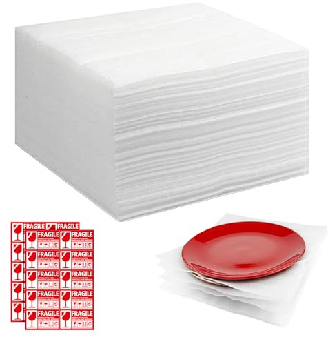 50 Stück Verpackungsmaterial, 30 x 30cm Luftpolsterfolie Umzug, Schaumfolie Verpackungsmaterial, Packpapier Umzug für Umzug Geschirr Lagerung Gläser Weinflaschen Versand, mit Fragilem Etikett