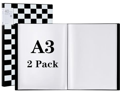 Srvnpioy 2 Pezzi Raccoglitore per Presentazioni A3 con 40 Tasche, Portalistini A3 Libro Espositivo Portfolio Diamond per Opere d'arte, disegno, pittura, Colore: Nero