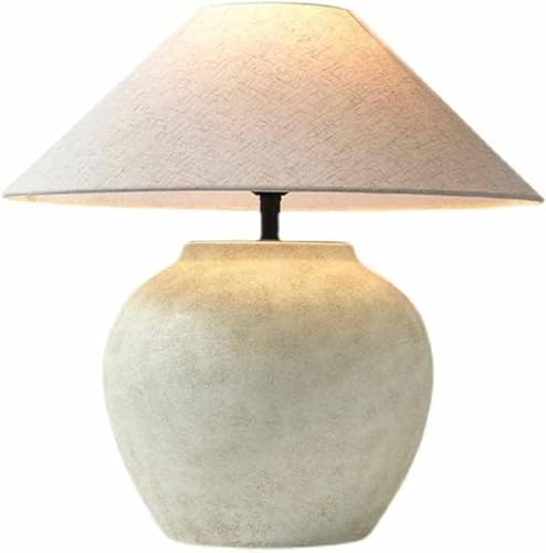 JPXXFM Tbkoly Rustic Southwestern Jug Table Lamp 20 Tall White Clay Pot Ceramic Table Lamp Tapered Fabric Shade Bedside Nightstand for Living Room Bedroom House Office Entryway