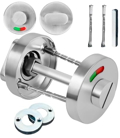 SKIKHN Indicator Door Lock, Privacy Indicator Lock, Stainless Steel Partition Door Locks, Toilet Cubicle DoorLock, Indicator Bolt with Vacant Engaged, for Public Bathroom, WC, Restroom Toilet
