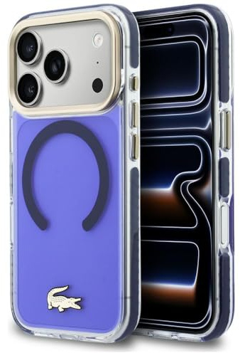 CG MOBILE Lacoste Stoßfestes Transparentes Frosted Gold Logo kompatibel mit MagSafe Hülle für iPhone 17 Pro Max (Marine)