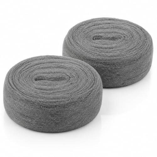 QWORK® Lana de Acero Grado 000, 2 Rollos de 3m (6m Total) – Lana de Metal Extra Fina para Pulir Madera, Limpiar Vidrio y Metales – Estropajo de Acero Flexible para Restauración