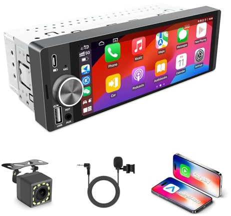 Autoradio 6,28 Touchscreen mit Wireless CarPlay & Android Auto, 1-DIN | Bluetooth, MirrorLink, FM, USB-C, Equalizer & Anschluss für Rückfahrkamera, Lenkradsteuerung, Auto Radio