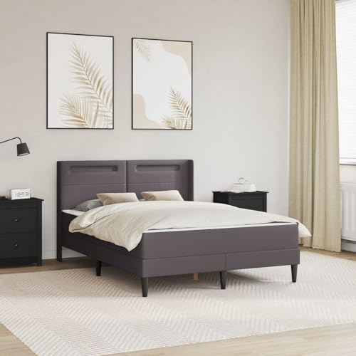 YunCangg Bed Frame with Mattress, Grey, 140 x 200 cm, Faux Leather, Pocket Spring Core, Cold Foam Topper, Breathable Sleeping Mat, USB Ports, LED Lighting for Bedroom and Guest Room