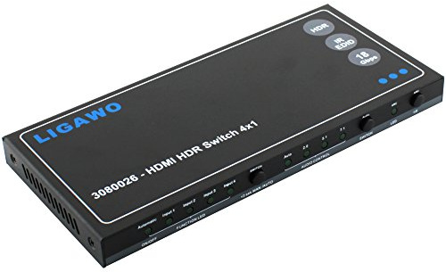 HDMI HDR Switch 4x1 - 18Gbps 4K 60Hz 4:4:4 EDID Audio + Audio Out SPDIF oder 3,5mm Klinke | RS232 Softwaresteuerung möglich + Fernbedienung