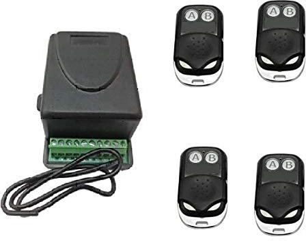 KIT RICEVENTE 2 CANALI 5 A + 4 TELECOMANDI 433 MHZ CANCELLI SERRANDE LUCI