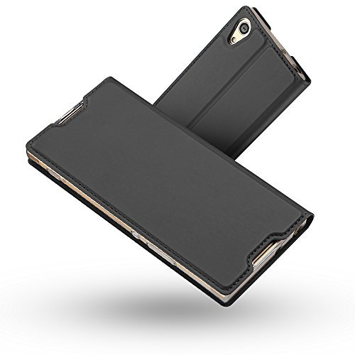 RADOO Coque Sony Xperia XA1 Ultra,Ultra Mince en Cuir PU Premium Housse à Rabat Portefeuille Coque Étui de Protection Bumper Folio à Clapet pour Sony Xperia XA1 Ultra (Gris-Noir)
