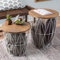 Lavish Home Beistelltische mit abnehmbaren Holzplatten und Metallkorbböden für Deckenaufbewahrung, runde Beistelltische für Wohnzimmer, Schlafzimmer oder Heimbüro, (Braun/Weiß),