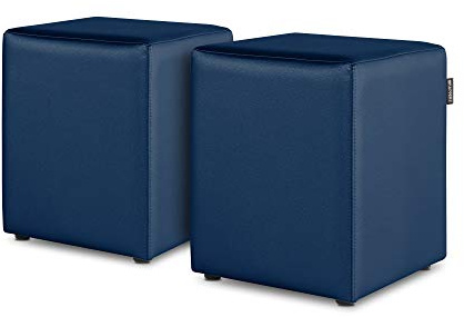 Happers Set aus 2 Sitzwürfeln aus Kunstleder Blau. Sitzhocker und Fußstütze für das Wohnzimmer oder Schlafzimmer